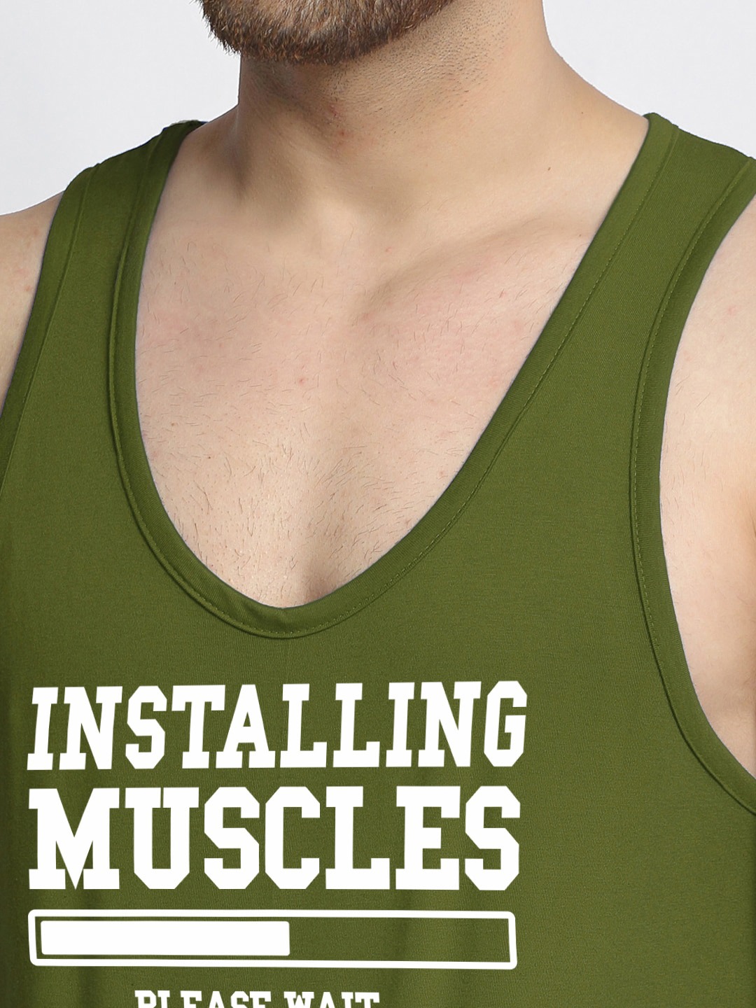 Clothing Innerwear Vests | Friskers Men Olive-Green & White Printed Cotton Apple Cut Gym Vest C105-34-S - XA19154