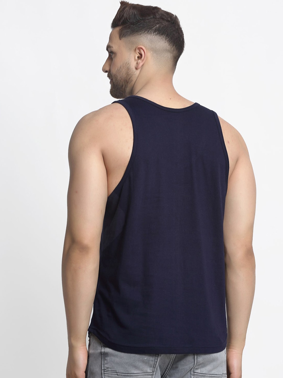Clothing Innerwear Vests | Friskers Men Navy Blue Printed Pure Cotton Gym Vest - VV24594