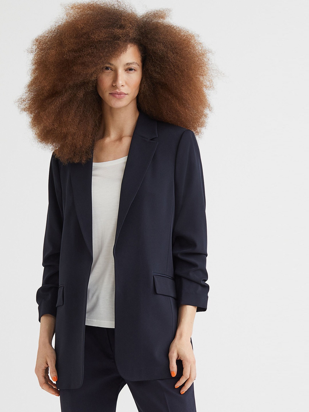 Clothing Blazers | H&M Women Blue Gathered-Sleeve Jacket - AU98456