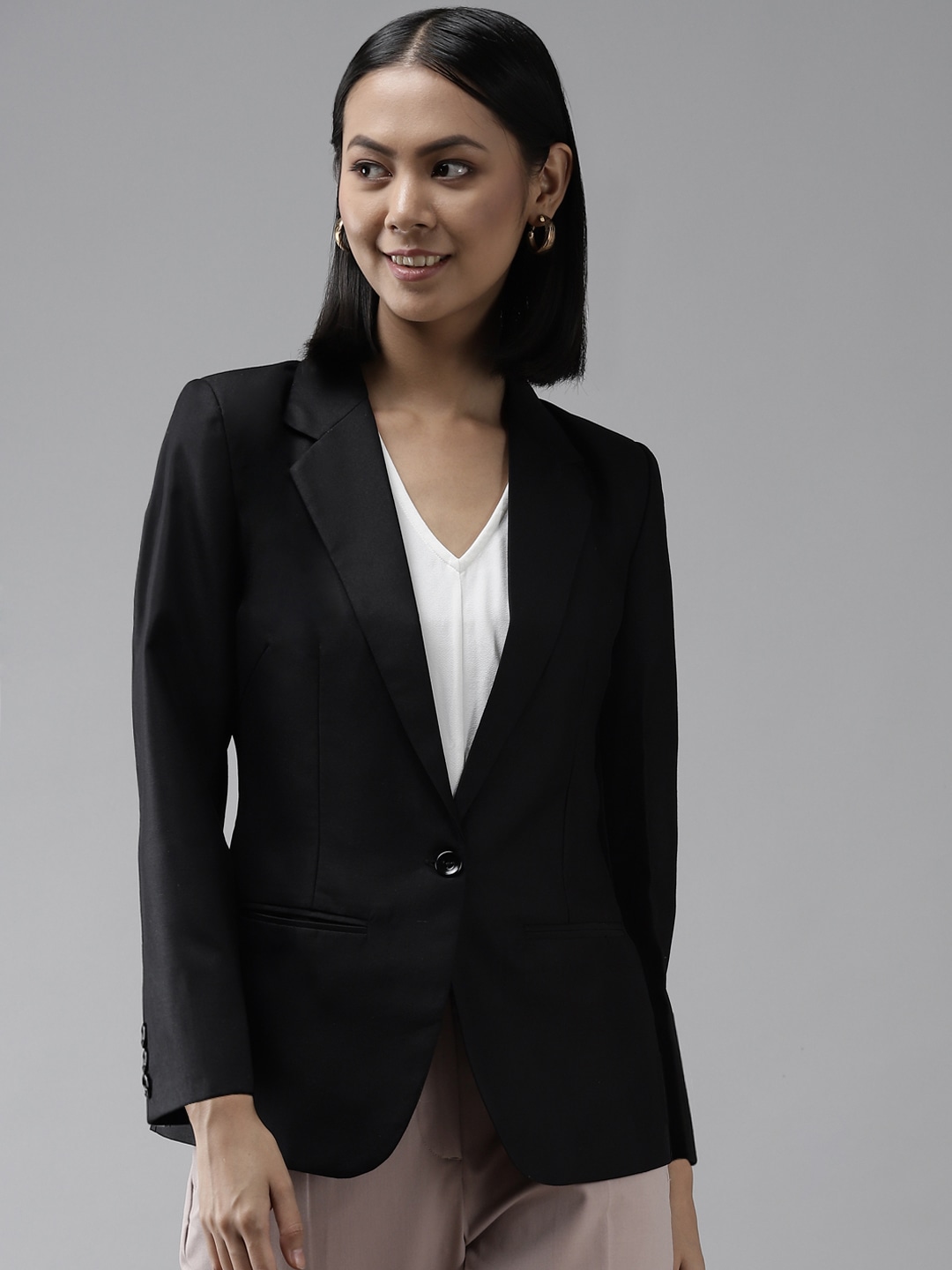 Clothing Blazers | Shaftesbury London Women Black Solid Formal Blazer - ZT54950