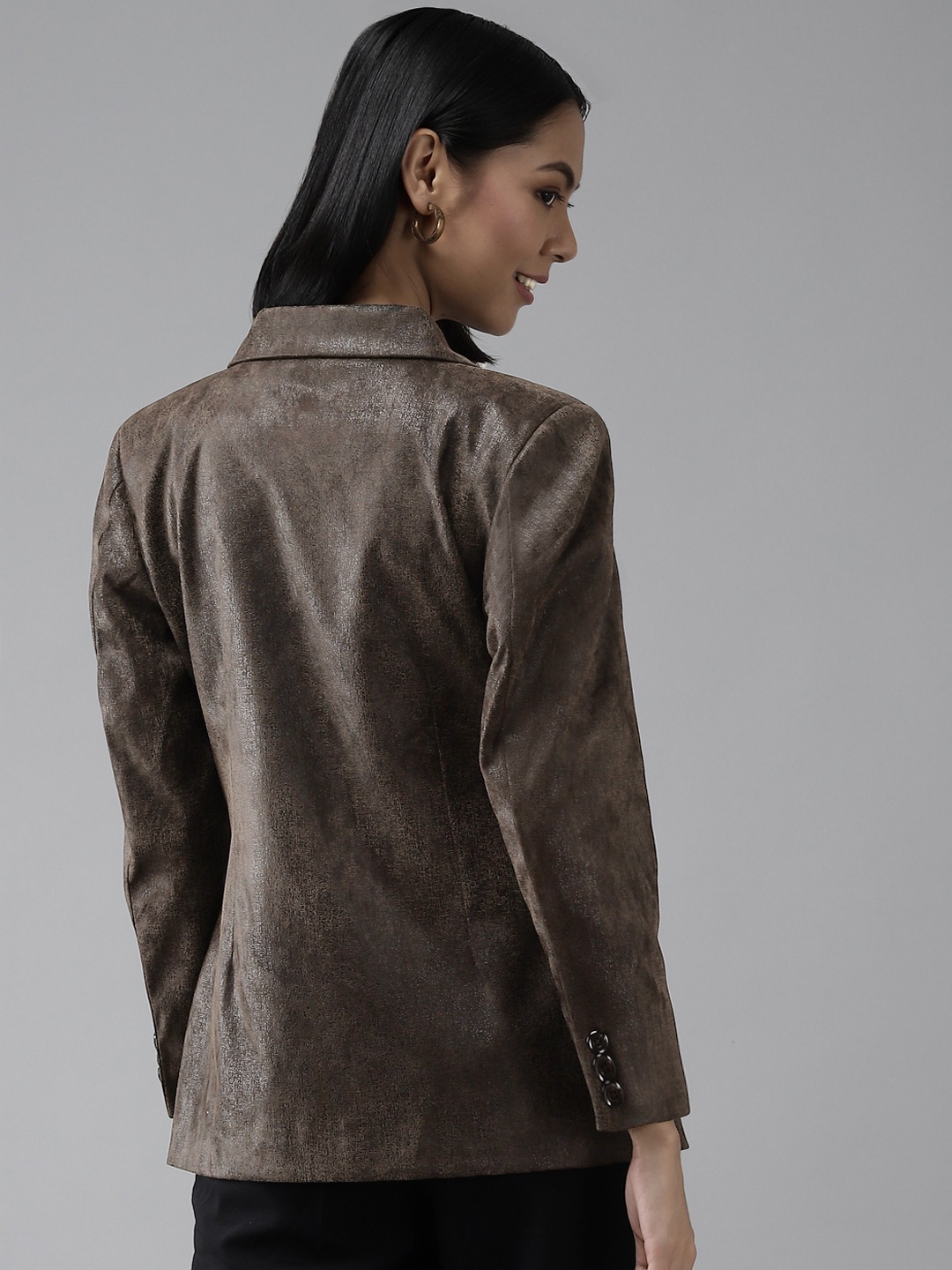 Clothing Blazers | Shaftesbury London Women Brown Solid Textured Single-Breasted Formal Blazer - DA71049