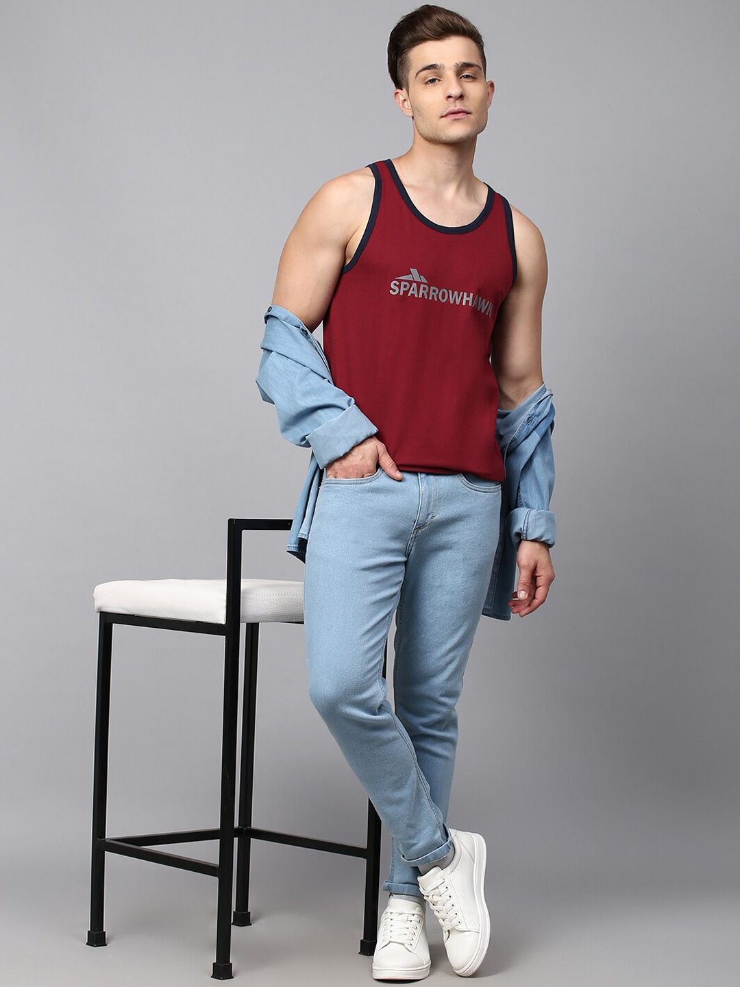 Clothing Innerwear Vests | SPARROWHAWK Men Maroon BrandLogo Sustainable Innerwear Vest - KT45807