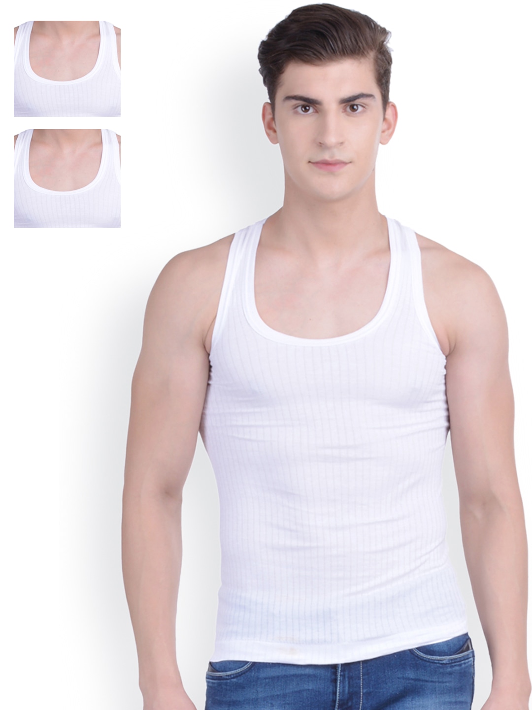 Clothing Innerwear Vests | Dollar Bigboss Pack of 3 White Innerwear Vests MDVE-03-PO3 - CU26954