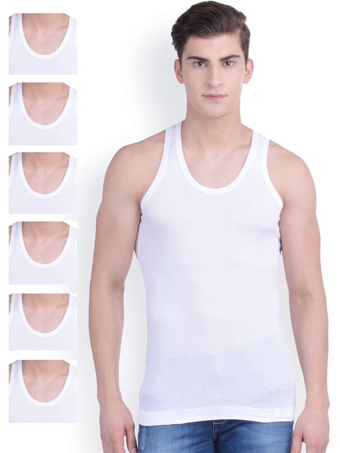 Clothing Innerwear Vests | Dollar Bigboss Pack of 7 White Innerwear Vests MDVE-05-PO7 - XJ80166