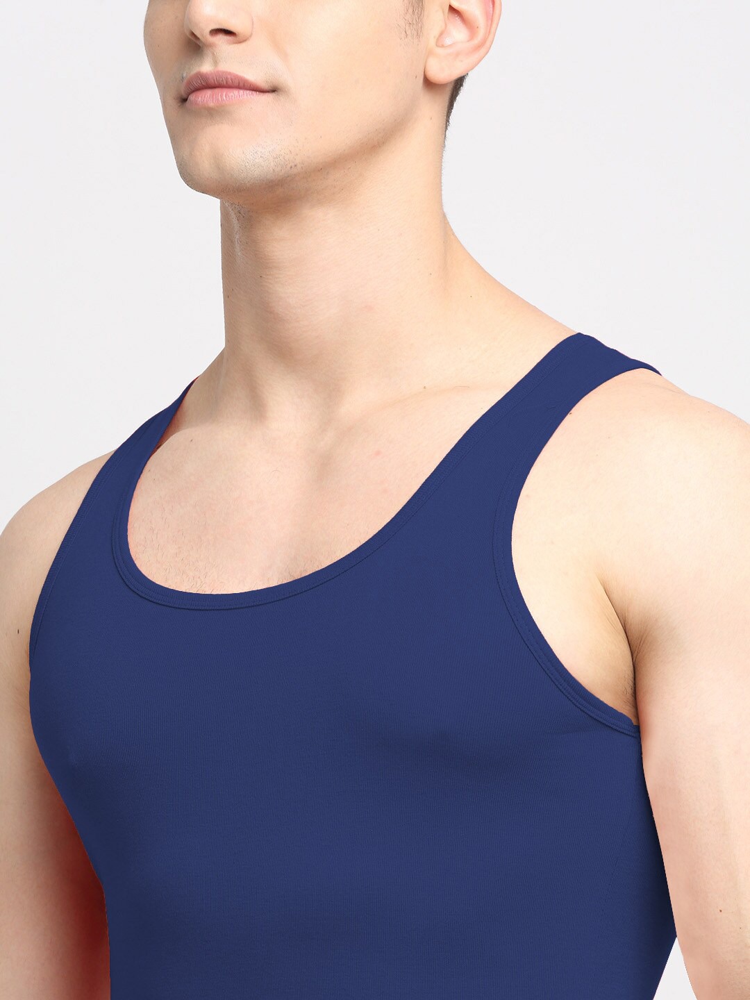 Clothing Innerwear Vests | Friskers Men Blue Solid Pure Cotton Tank Innerwear Vests - SB14735