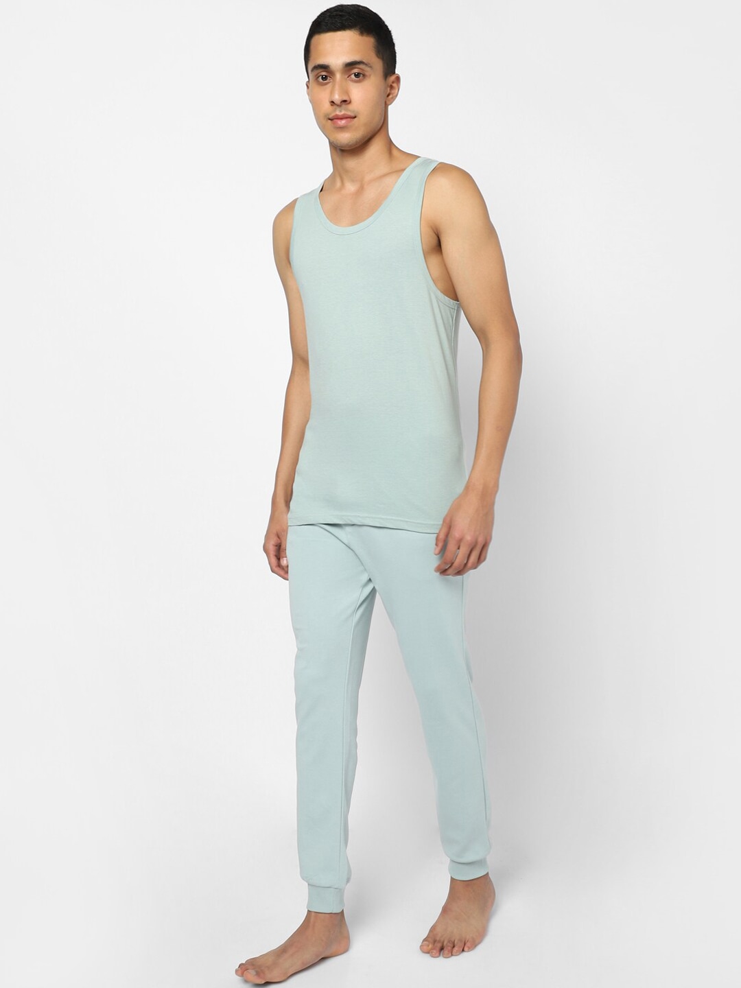 Clothing Innerwear Vests | Ajile by Pantaloons Men Green Solid Tank Innerwear Vests - UV36487