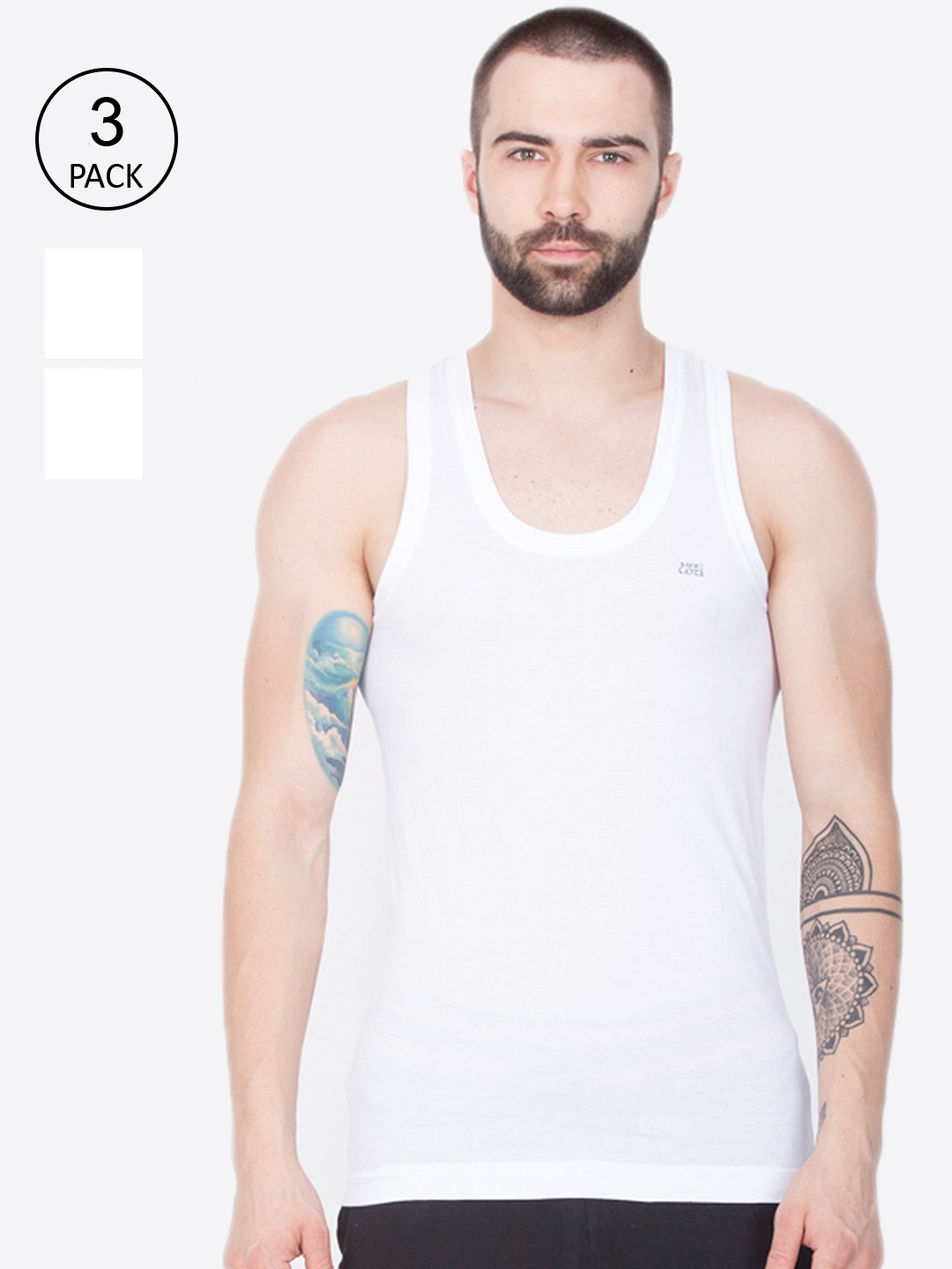 Clothing Innerwear Vests | Lux Cozi Men Pack Of 3 Pure Cotton Basic Innerwear Vest - QF05865