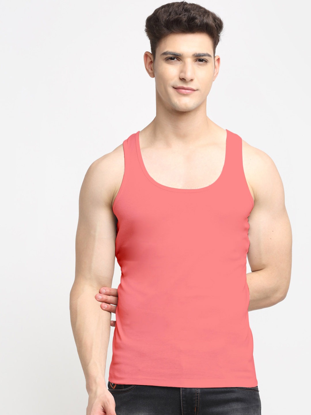 Clothing Innerwear Vests | Friskers Men Orange Solid Pure Cotton Tank Innerwear Vest - AP54548