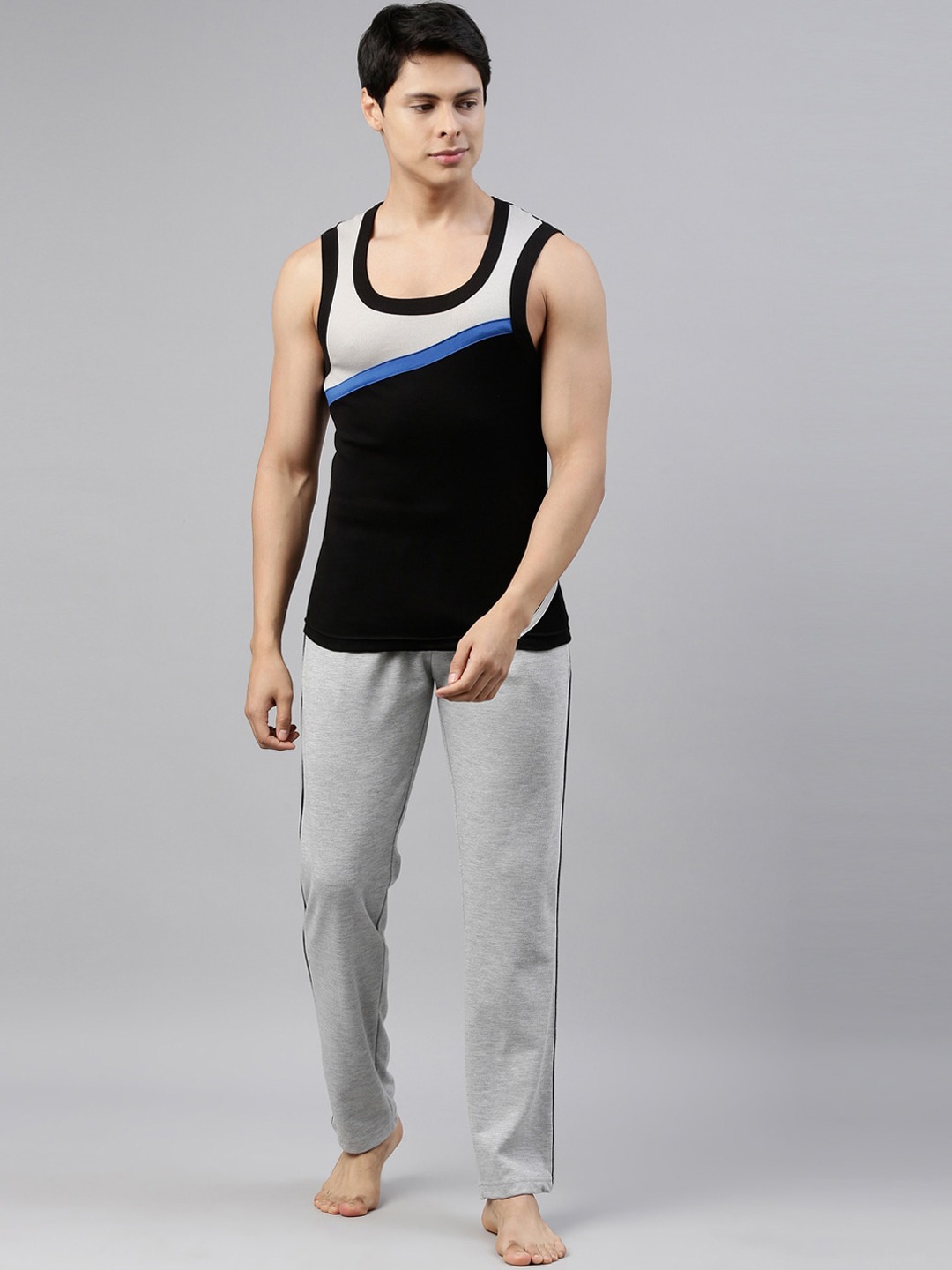 Clothing Innerwear Vests | DIXCY SCOTT Men Black & Navy Blue Solid Cotton Gym Vests Pack Of 2 - DZ98750