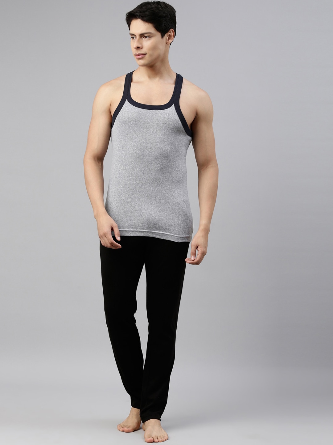 Clothing Innerwear Vests | DIXCY SCOTT Men Grey & Black Solid Combed Cotton Gym Vests Pack Of 2 - SM63256