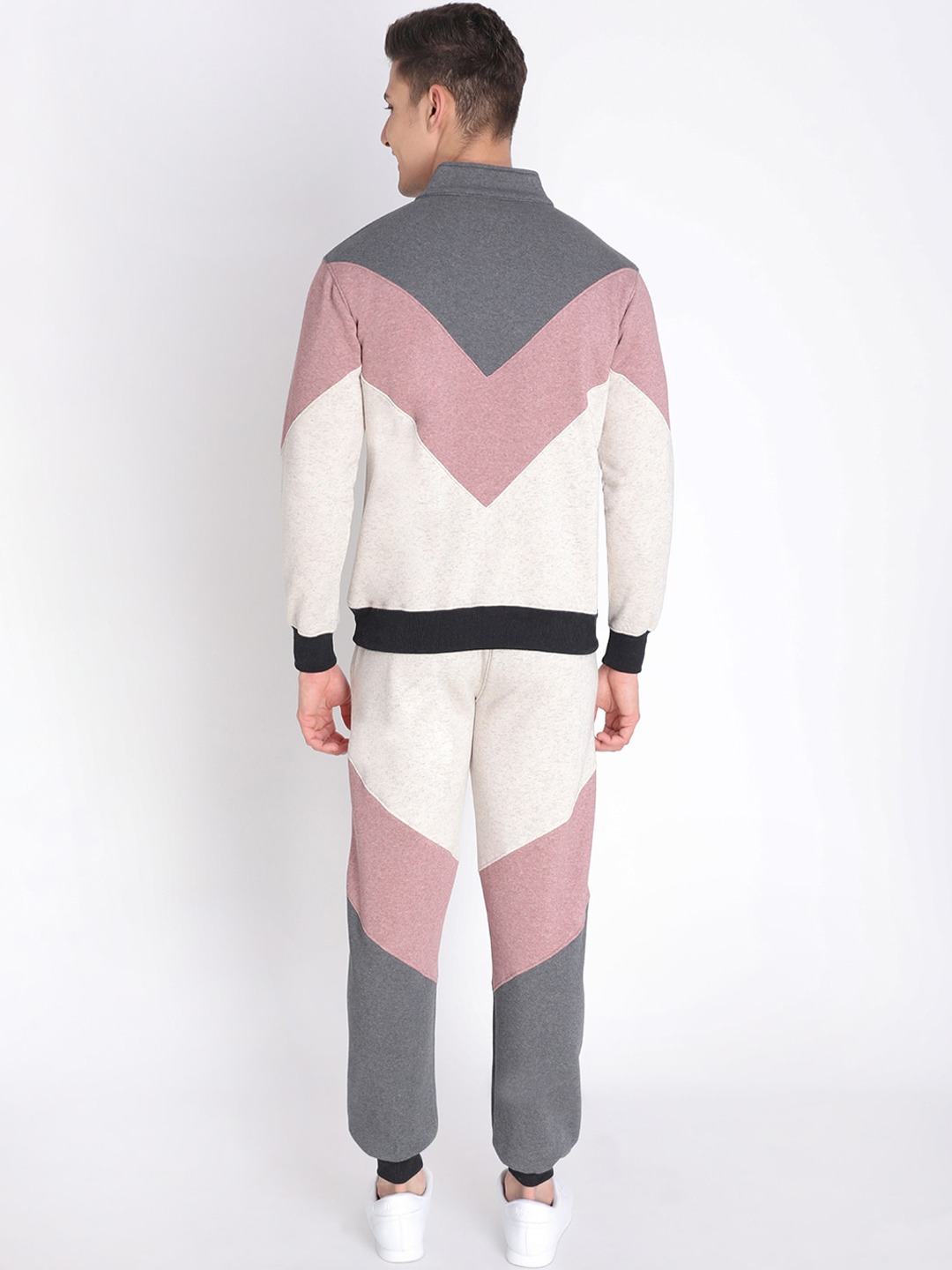 Clothing Tracksuits | Chkokko Men Grey & Off-White Colourblocked Cotton Fleece Winter Tracksuit - FJ94725