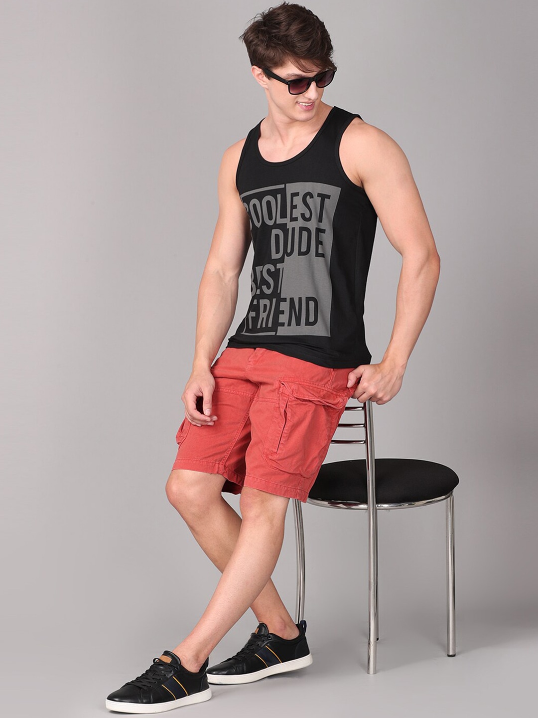 Clothing Innerwear Vests | IMYOUNG Men Black & Charcoal Typography Printed Innerwear Vests - XP00627