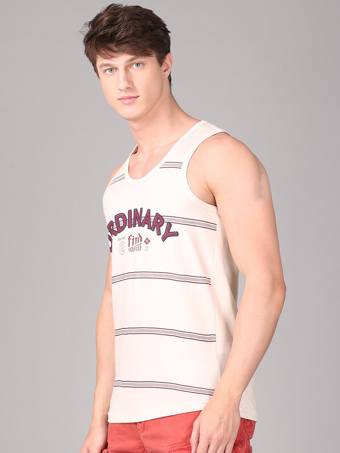 Clothing Innerwear Vests | IMYOUNG Men Off-White Typography Printed Innerwear Vests - ZQ57371