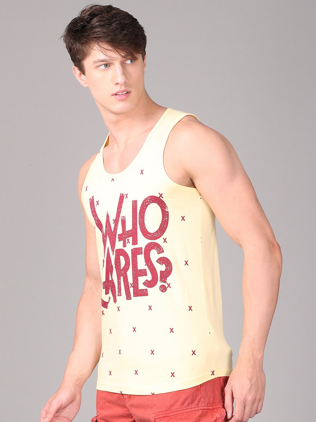 Clothing Innerwear Vests | IMYOUNG Men Yellow Typography Printed Innerwear Vests - AY56434