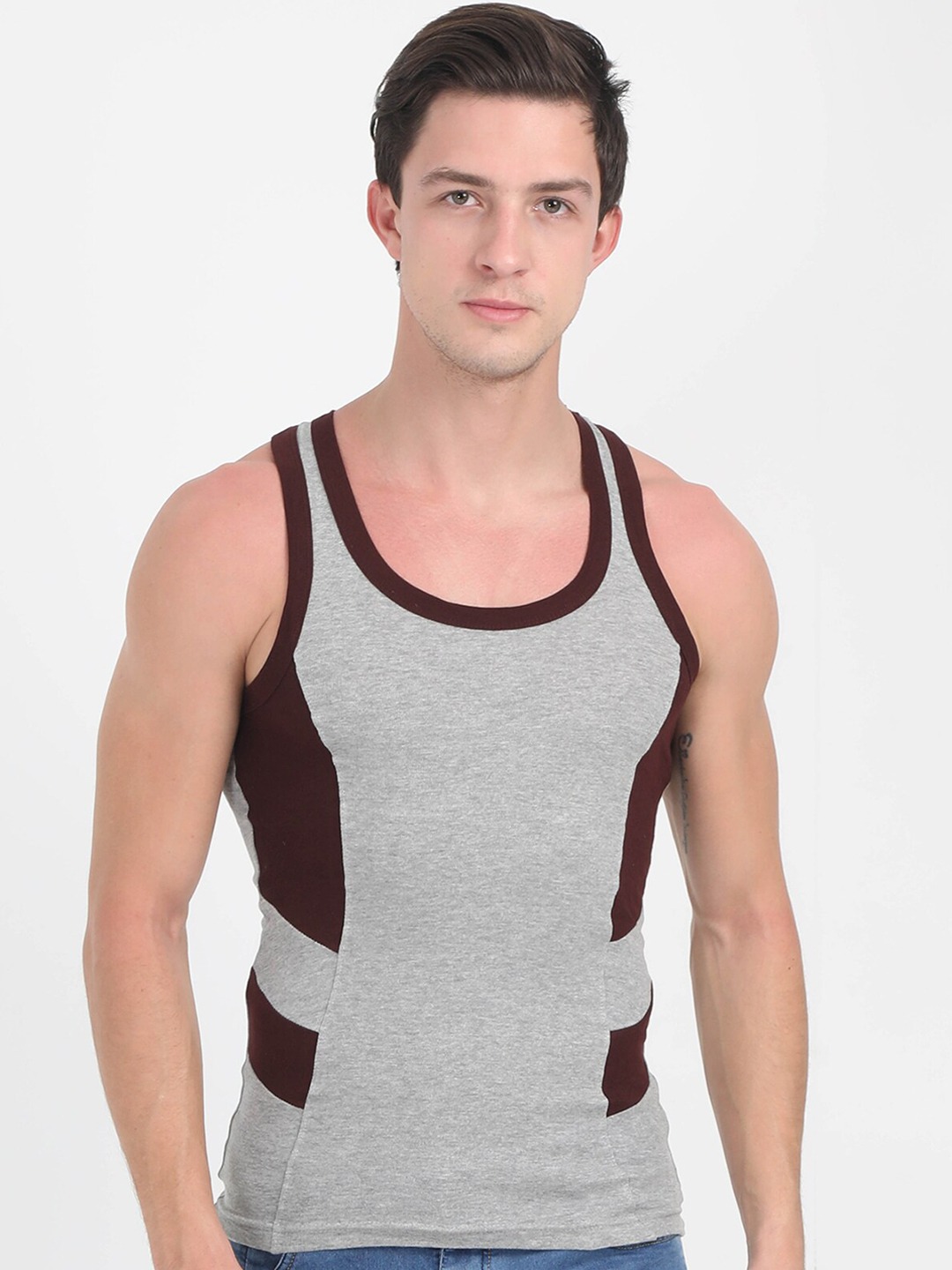 Clothing Innerwear Vests | Genx Men Assorted Pack of 4 Colourblocked Cotton Gym Vests - QD06157
