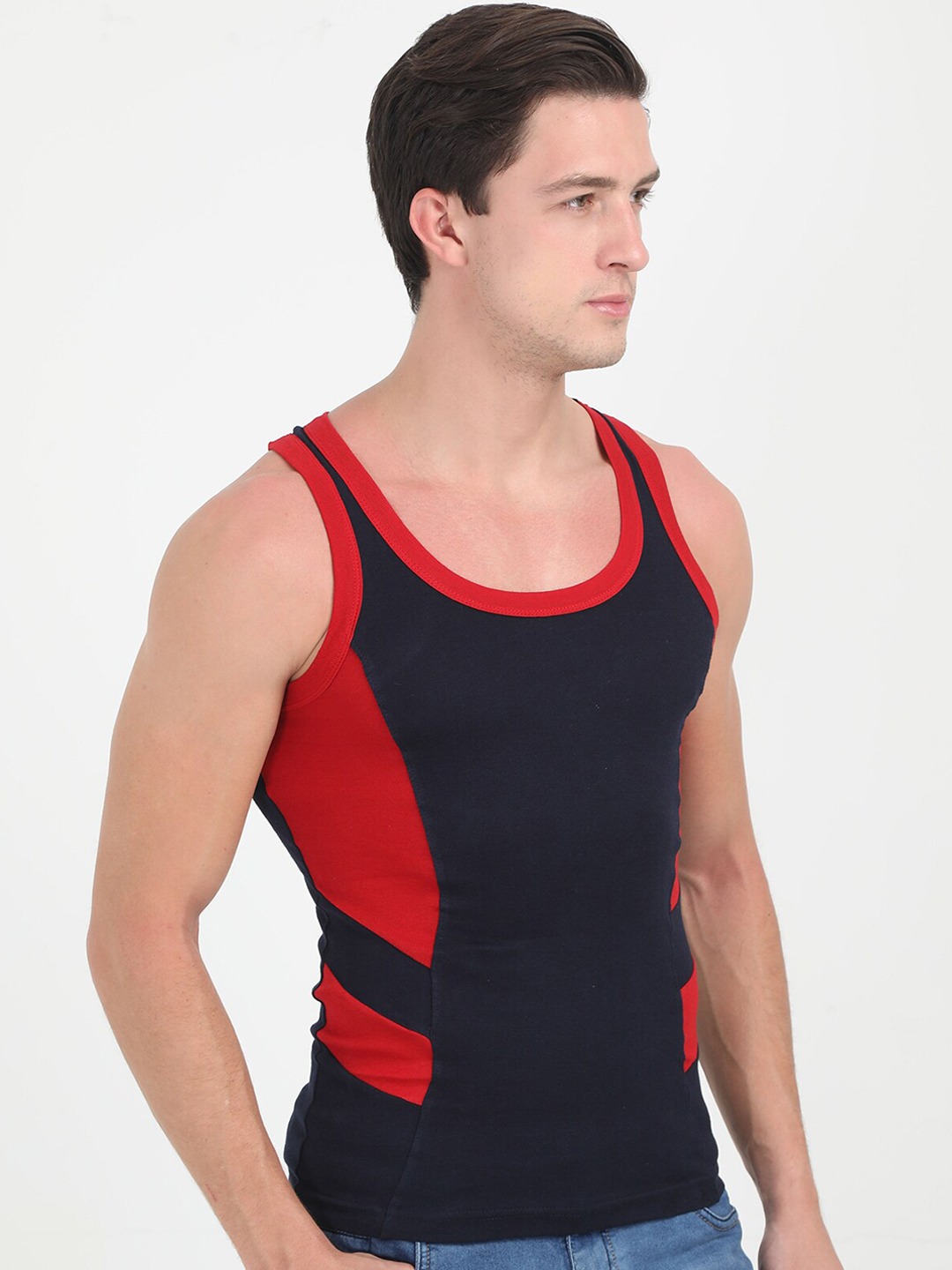 Clothing Innerwear Vests | Genx Men Assorted Pack of 4 Colourblocked Cotton Gym Vests - QD06157