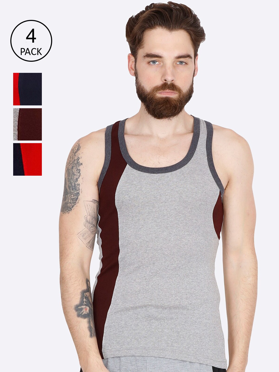 Clothing Innerwear Vests | Genx Men Pack Of 4 Assorted Solid Cotton Gym Vests GENX_GV_7713_AST_4PC - IO61709