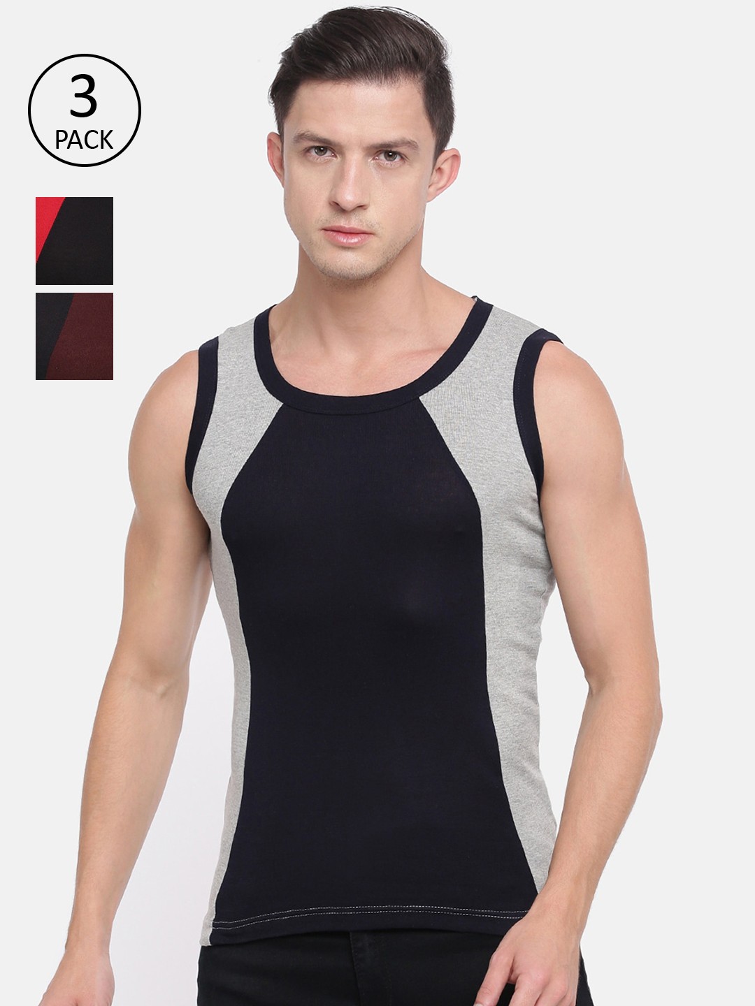 Clothing Innerwear Vests | Genx Men Pack Of 3 Assorted Pure Cotton Gym Innerwear Vests - TT28628