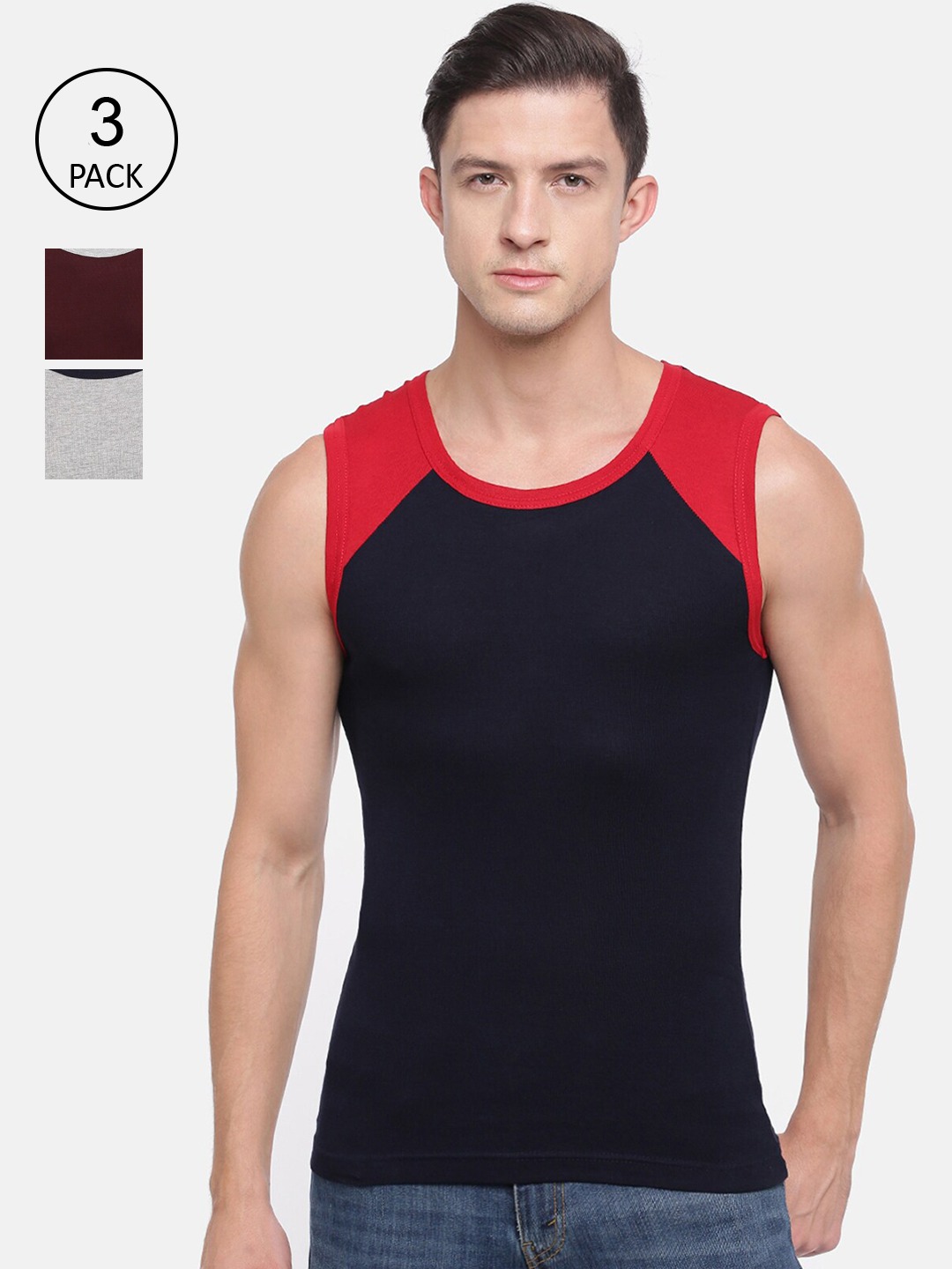 Clothing Innerwear Vests | Genx Men Pack of 3 Assorted Pure Cotton Gym Innerwear Vests - SR39694