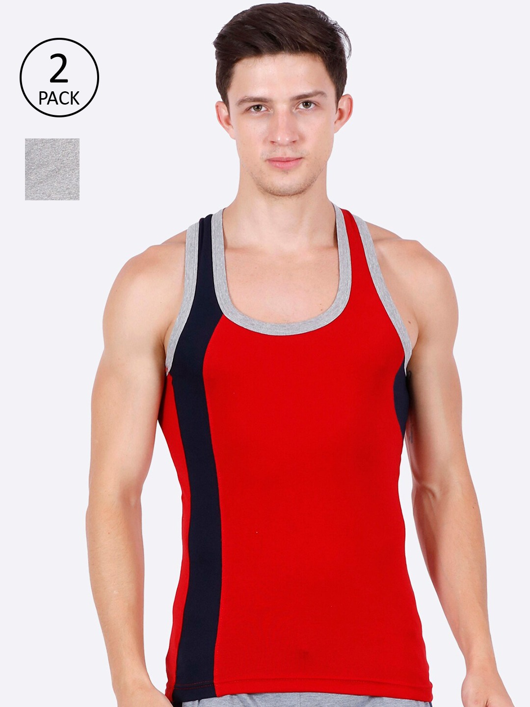 Clothing Innerwear Vests | Genx Men Pack Of 2 Assorted Pure Cotton Gym Vests - HP74630