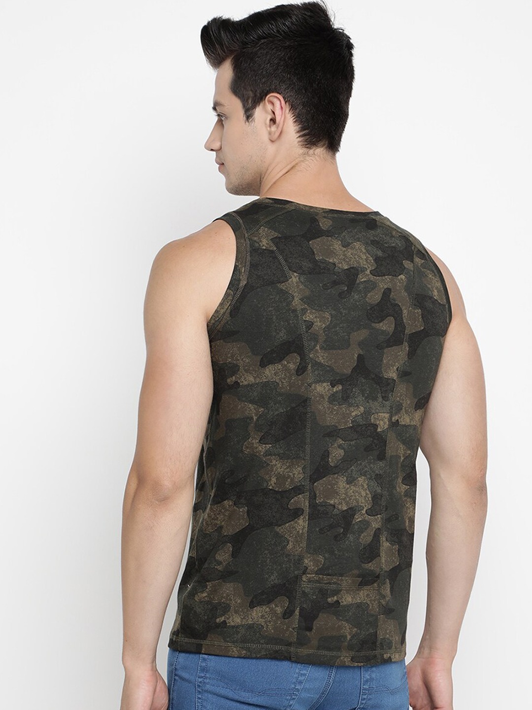 Clothing Innerwear Vests | V2 Value & Variety Men Green & Black Printed Sleeveless Gym Vest - SZ16246