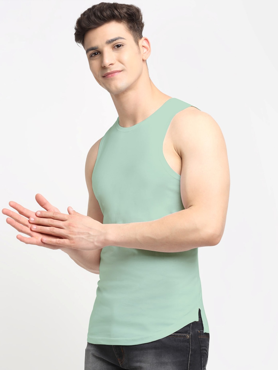 Clothing Innerwear Vests | Friskers Men Sea Green Solid Cotton  Innerwear Vests - VK29484