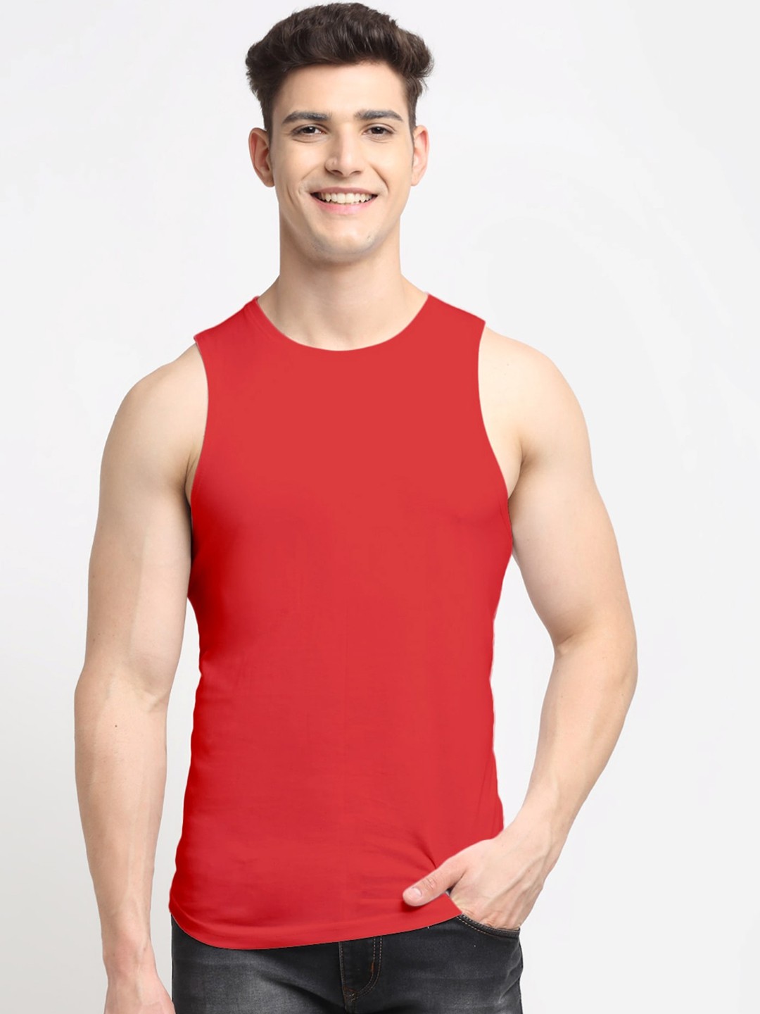 Clothing Innerwear Vests | Friskers Men Red Solid Cotton Gym Vest - SO48652