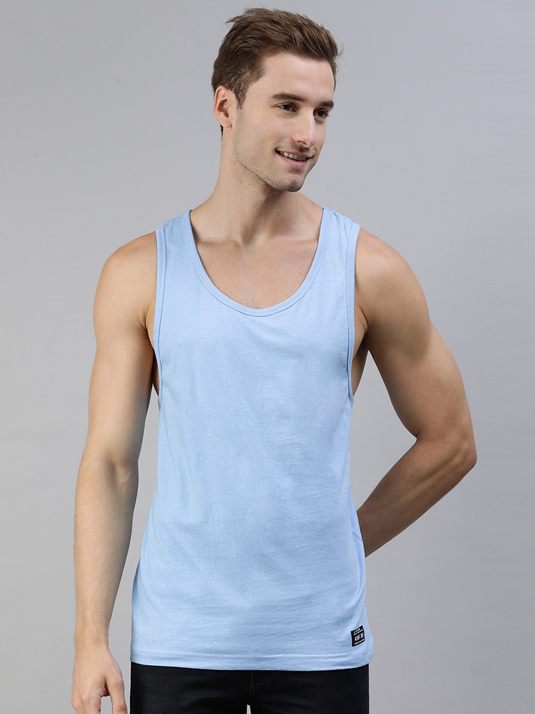 Clothing Innerwear Vests | abof Men Blue Solid Sleeveless Casual Basic Vest - LX00774