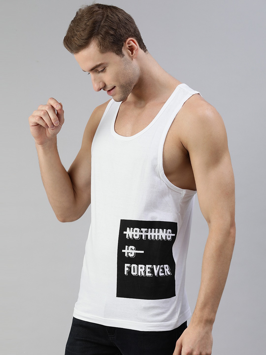 Clothing Innerwear Vests | abof Men White Typography Placement Printed Casual Basic Vest - FT49798