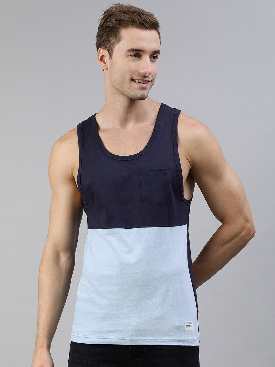 Clothing Innerwear Vests | abof Men Navy Blue & Blue Colourblocked Printed Casual Basic Vest - SM66438
