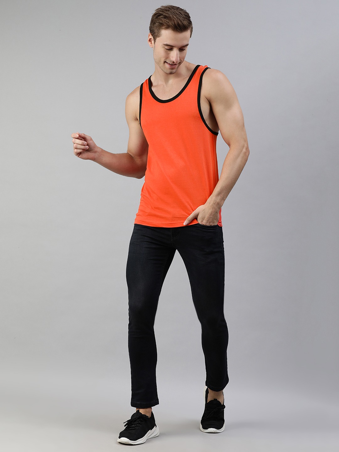 Clothing Innerwear Vests | abof Men Orange & White Printed Pure Cotton Innerwear Vest - GT61160
