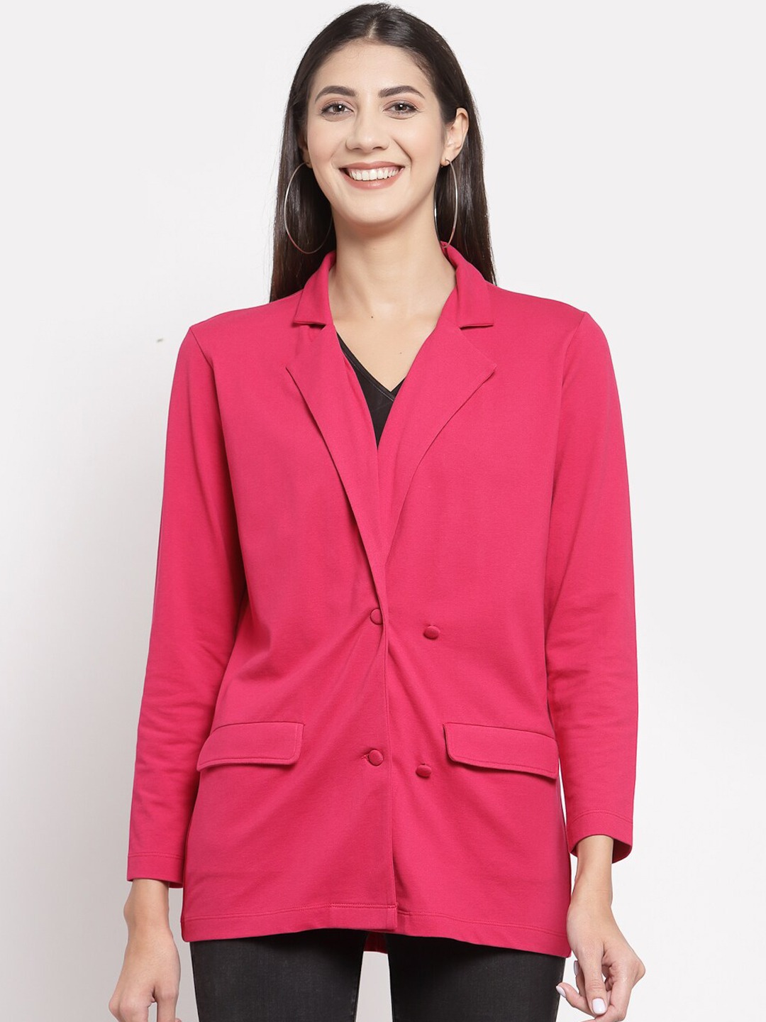 Clothing Blazers | YOONOY Women Pink Solid Pure Cotton Single-Breasted Blazer - MP13014