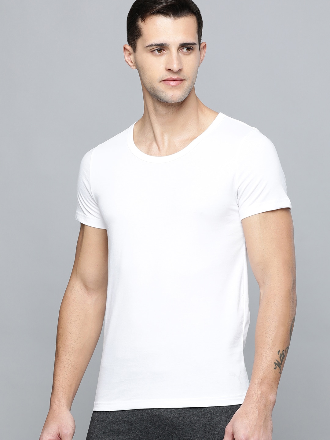Clothing Innerwear Vests | Puma Men Pack of 2 White Solid Pure Cotton Basic Crew Innerwear Vests - GS37739