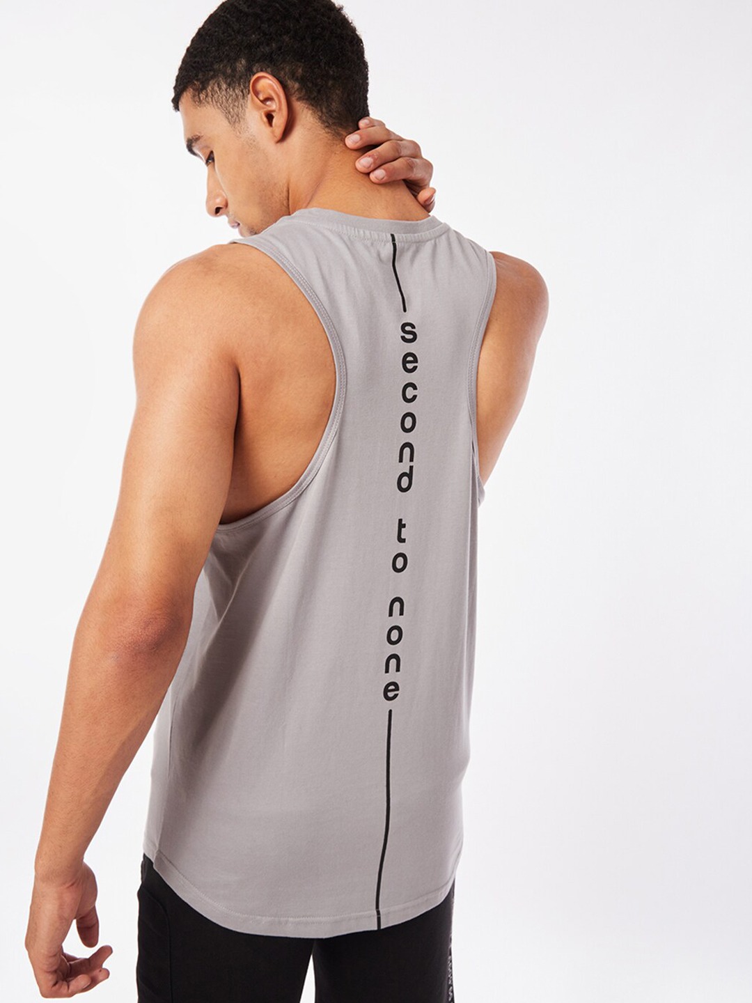Clothing Innerwear Vests | Bewakoof X Play Men Grey Athleisure Deep Armhole Printed Running Vest - UV28335