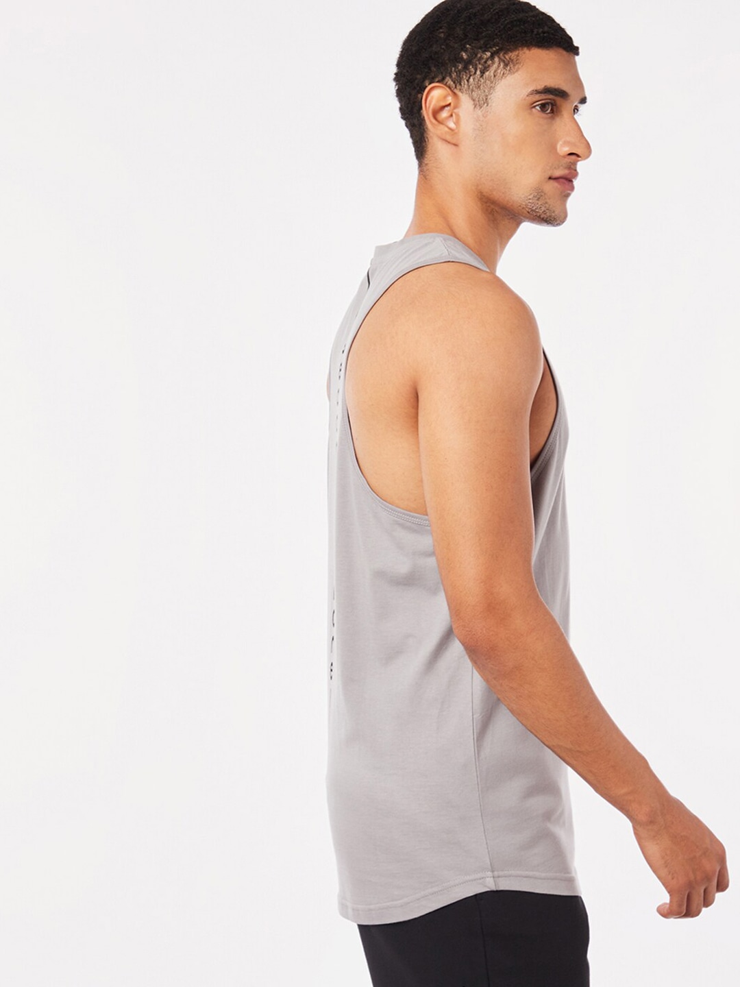 Clothing Innerwear Vests | Bewakoof X Play Men Grey Athleisure Deep Armhole Printed Running Vest - UV28335
