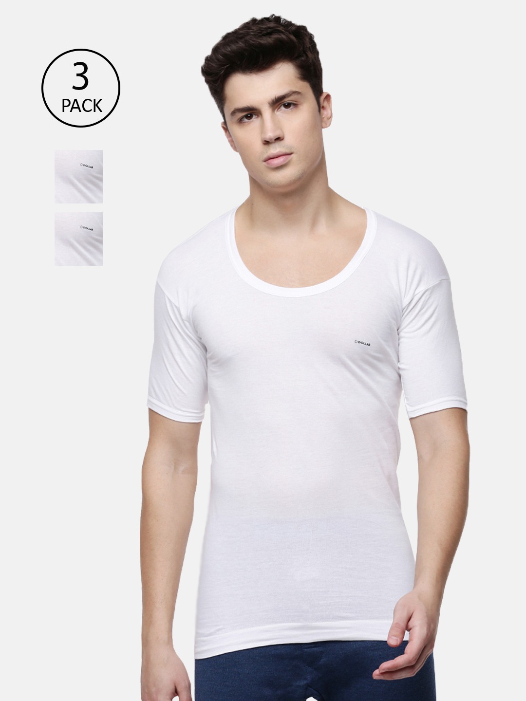 Clothing Innerwear Vests | Dollar Bigboss Pack of 3 White Innerwear Vests MDVE-02-PO3 - CG17677