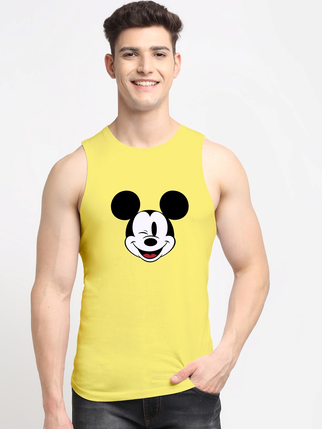 Clothing Innerwear Vests | Friskers Men Yellow Micky Mouse Printed Outerwear Vest - QH53940