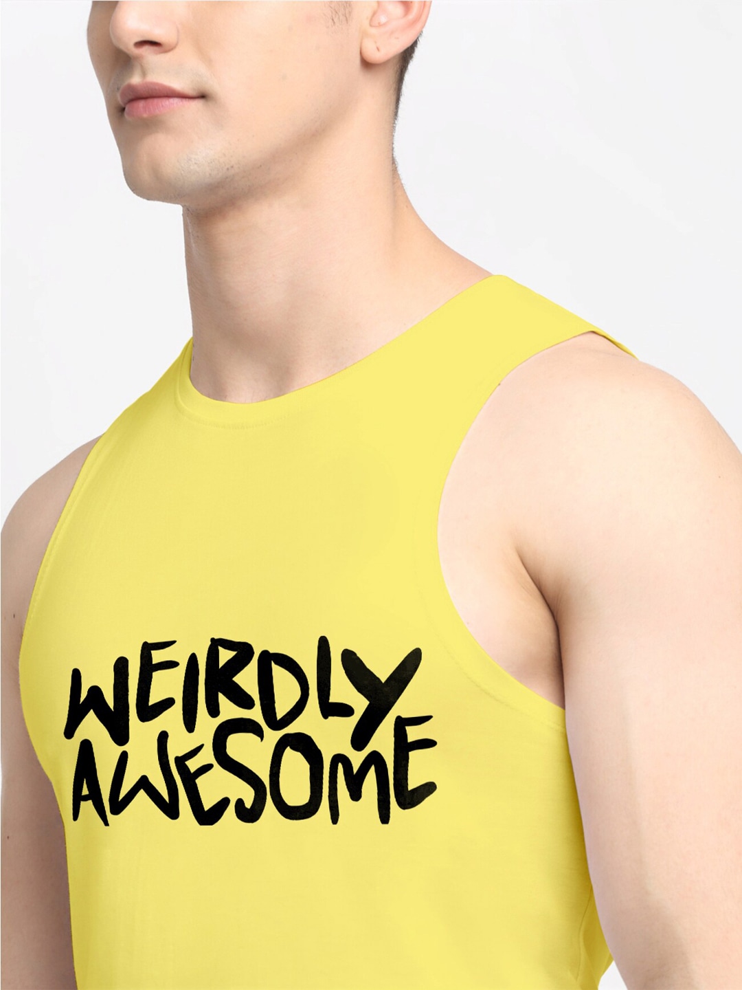 Clothing Innerwear Vests | Friskers Men Yellow & Black Printed Pure Cotton Gym Vest - BH64741