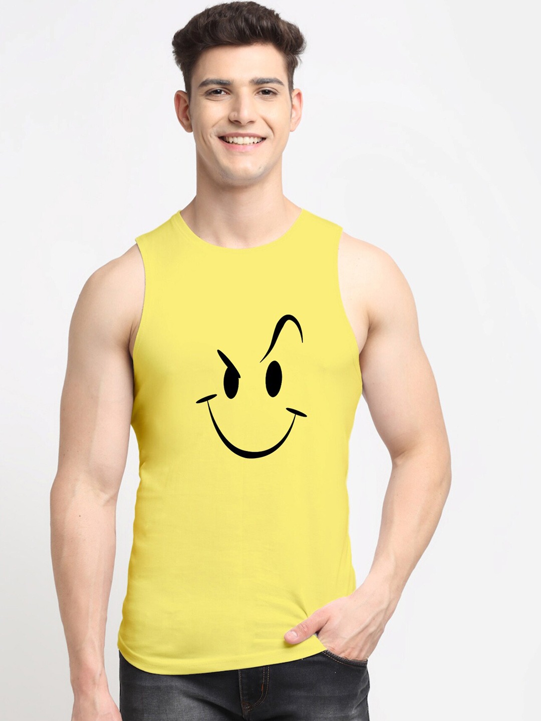 Clothing Innerwear Vests | Friskers Men Yellow Printed Pure Cotton Innerwear Vests - HJ83671