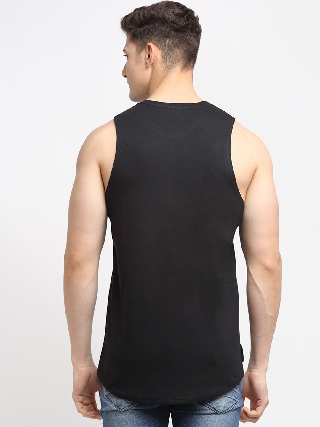 Clothing Innerwear Vests | Friskers Men Black Printed Cotton Innerwear Vests - IA19850