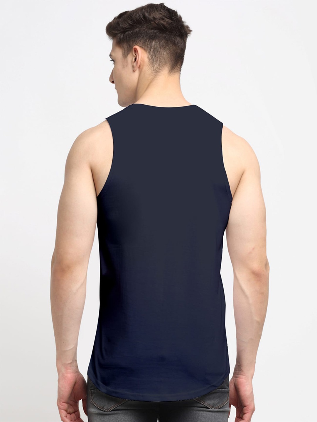 Clothing Innerwear Vests | Friskers Men  Navy Blue & White Printed Pure Cotton Gym Vest - EV23759