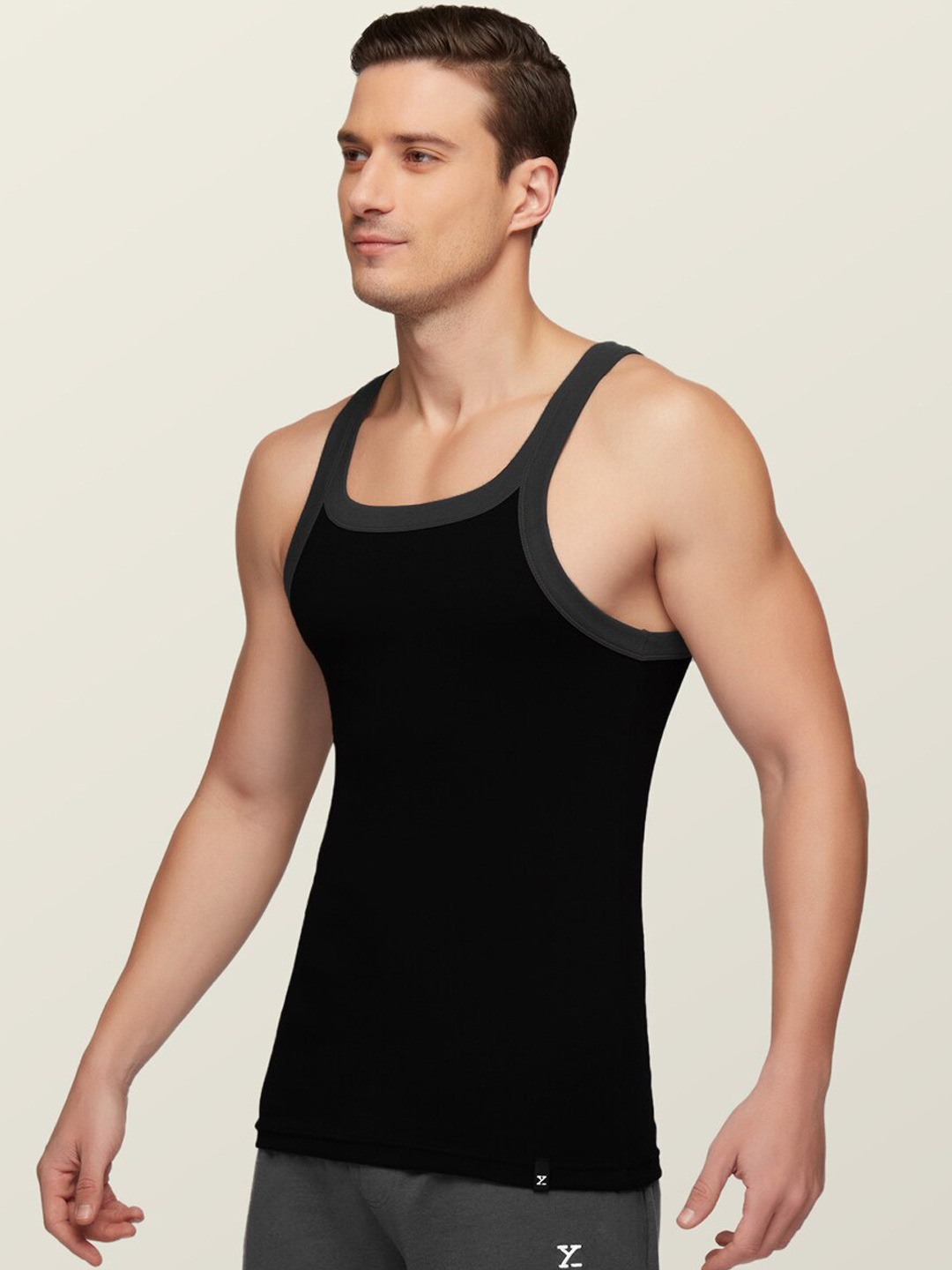 Clothing Innerwear Vests | XYXX Men Pack Of 2 Black Anti-Bacterial Super Combed Cotton Square Neck Knitted Vest - EQ98055