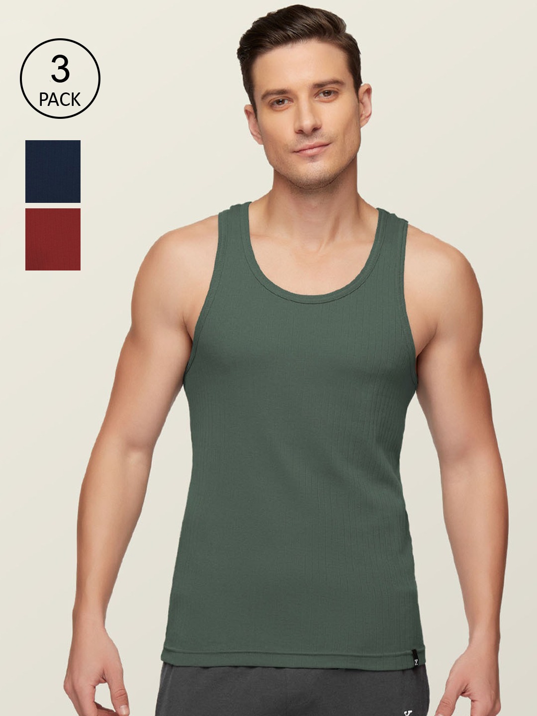 Clothing Innerwear Vests | XYXX Men Pack Of 3 Anti-Microbial Super Combed Cotton Round Neck Ribbed Vest - RX74228