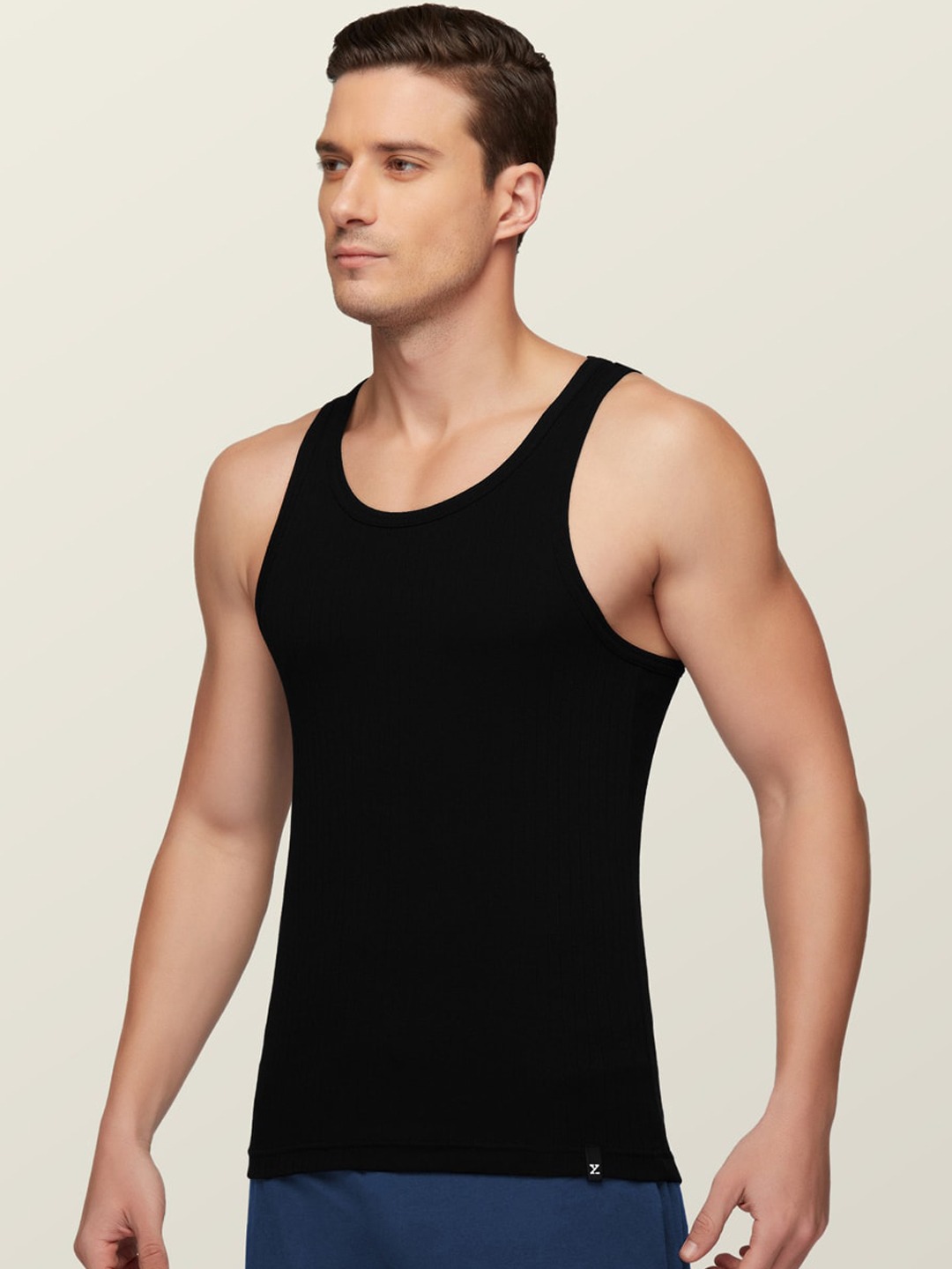 Clothing Innerwear Vests | XYXX Men Black Anti-Microbial Super Combed Cotton Round Neck Ribbed Vest - CL64592