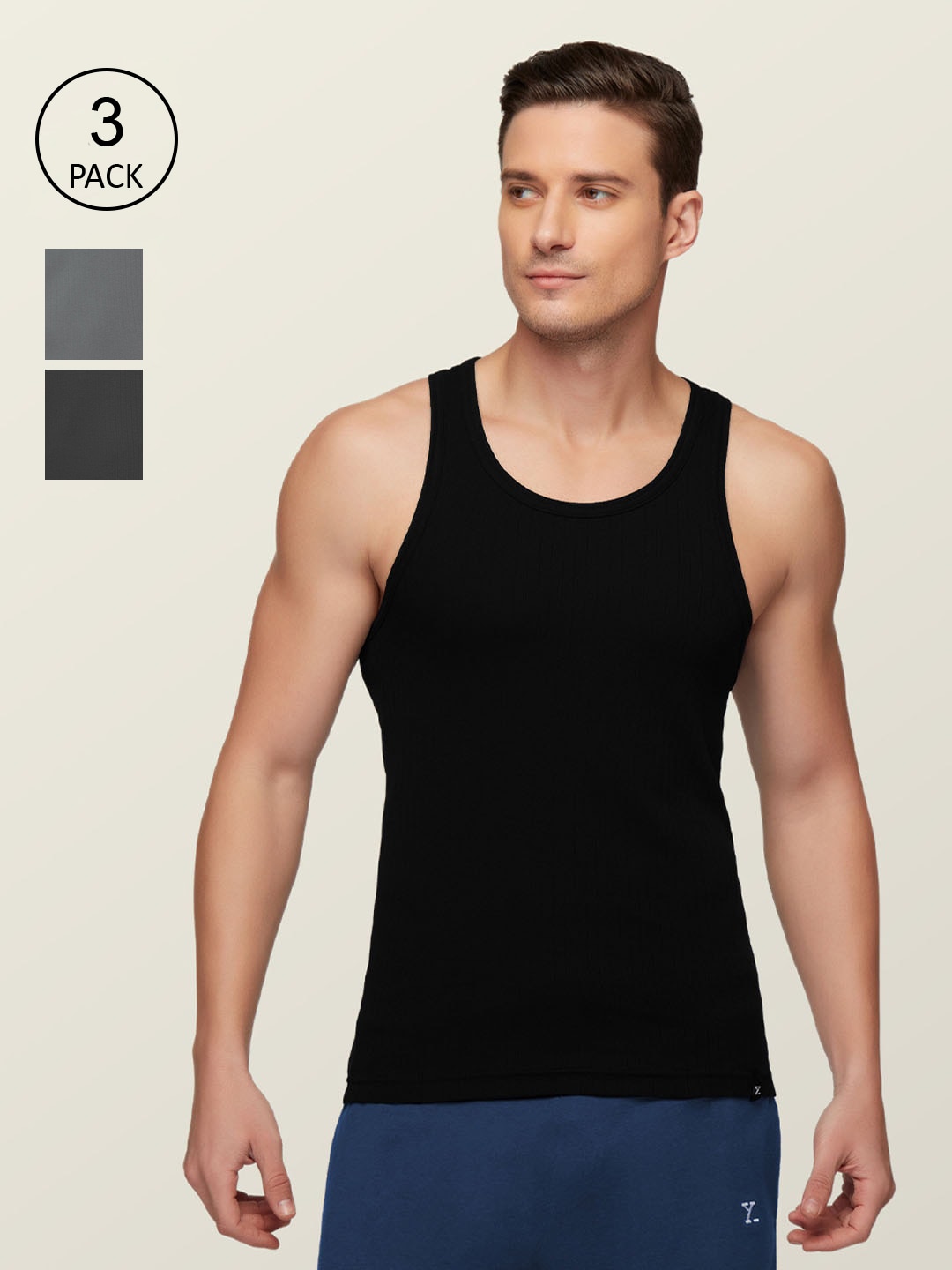 Clothing Innerwear Vests | XYXX Men Pack Of 3 Anti-Microbial Super Combed Cotton Round Neck Ribbed Vest - GS22392