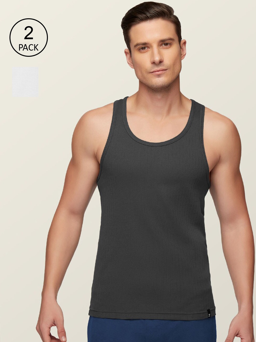 Clothing Innerwear Vests | XYXX Men Pack Of 2 Anti-Microbial Super Combed Cotton Round Neck Ribbed Vest - JE00757