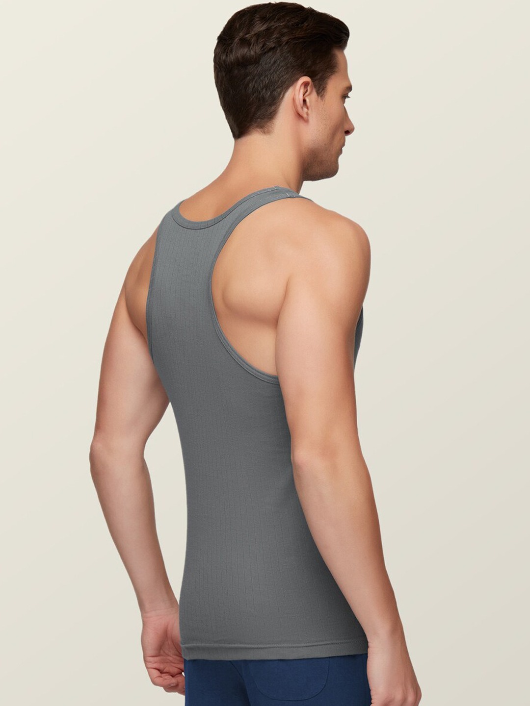 Clothing Innerwear Vests | XYXX Men White & Steel Grey Anti-Microbial Super Combed Cotton Round Neck Ribbed Vest - NF09997
