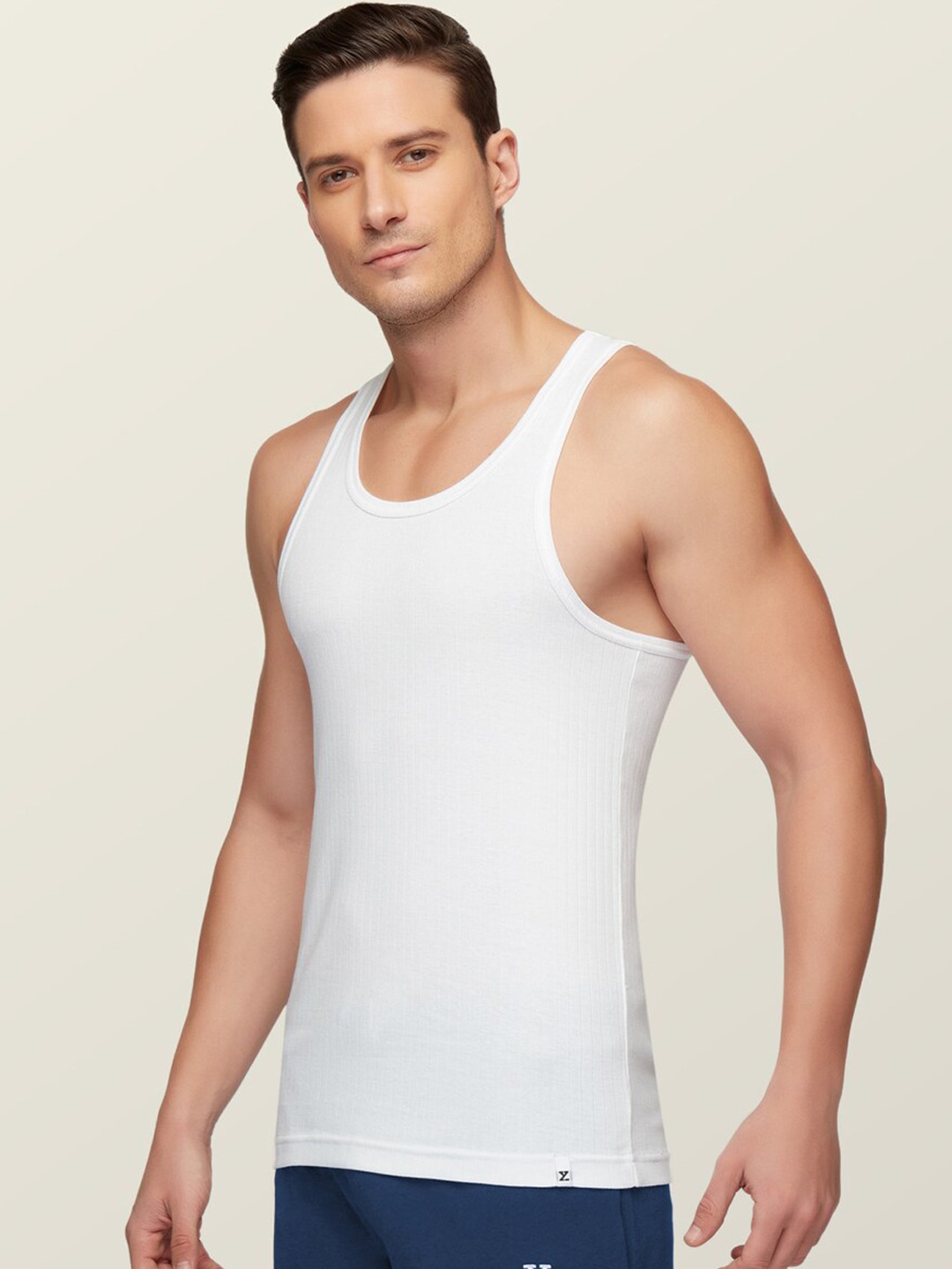 Clothing Innerwear Vests | XYXX Men White & Steel Grey Anti-Microbial Super Combed Cotton Round Neck Ribbed Vest - NF09997