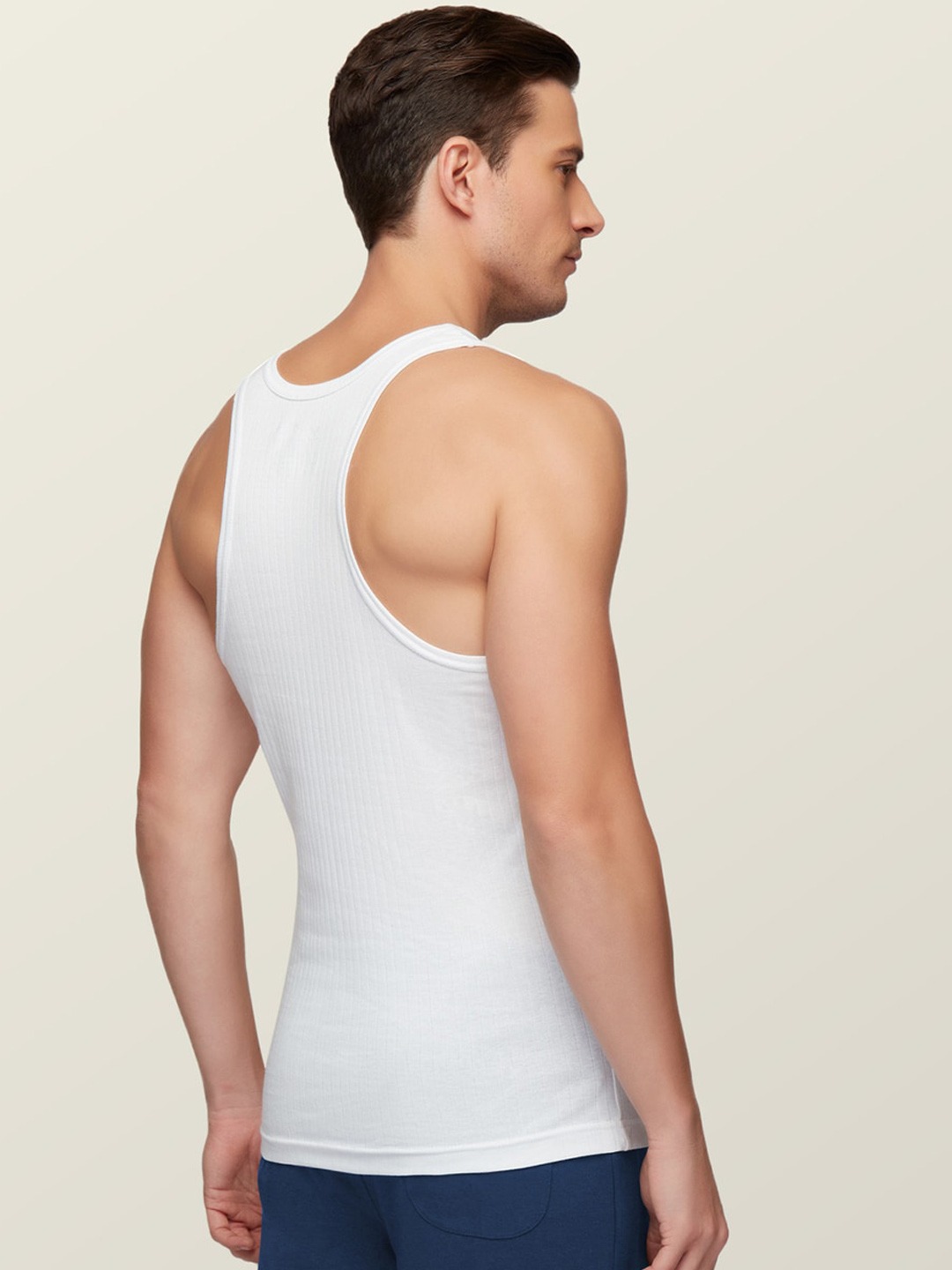 Clothing Innerwear Vests | XYXX Men White Solid Anti-Microbial Super Combed Cotton Round Neck Ribbed Vest - QL13628
