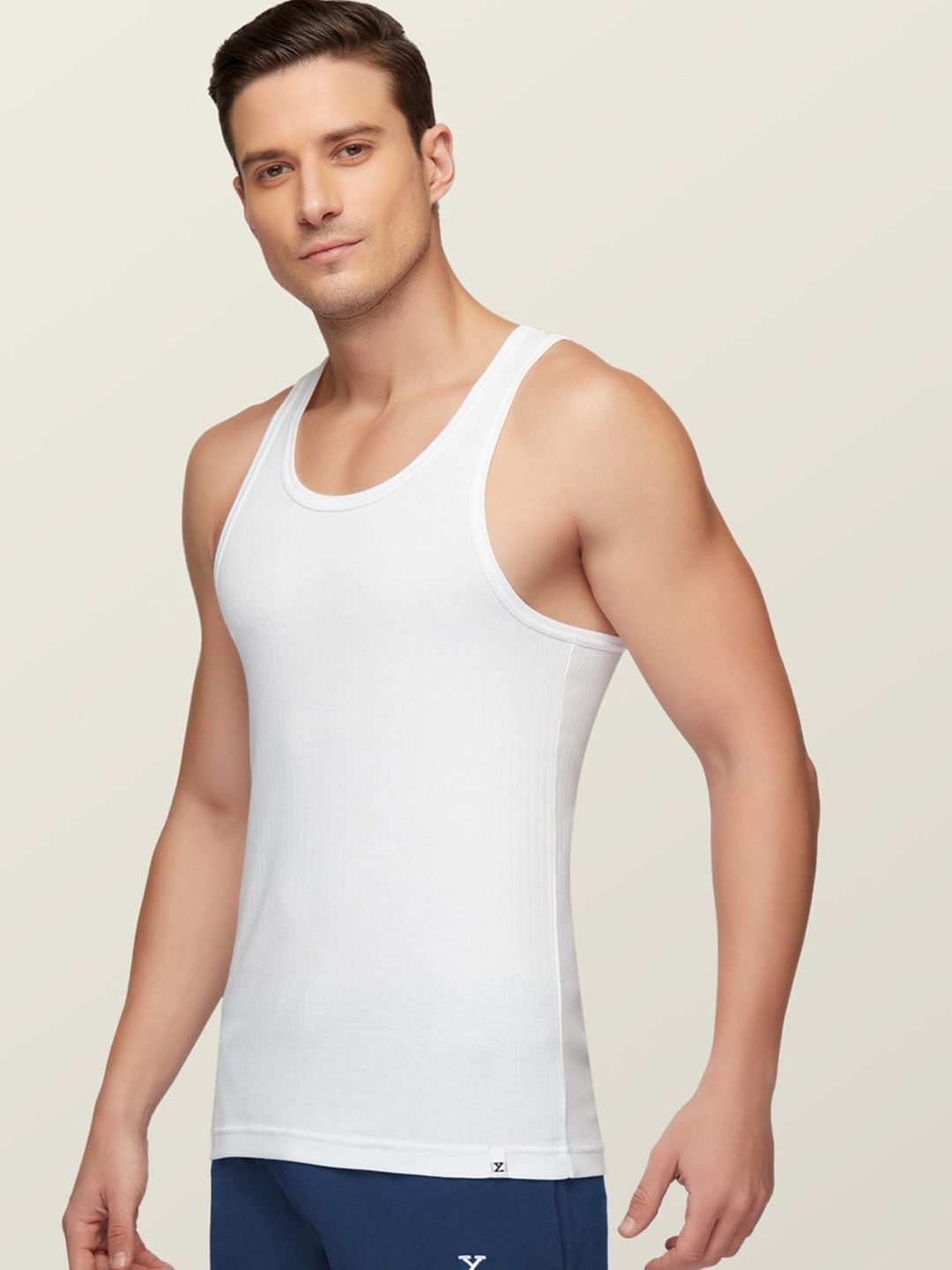 Clothing Innerwear Vests | XYXX Men White Solid Anti-Microbial Super Combed Cotton Round Neck Ribbed Vest - QL13628